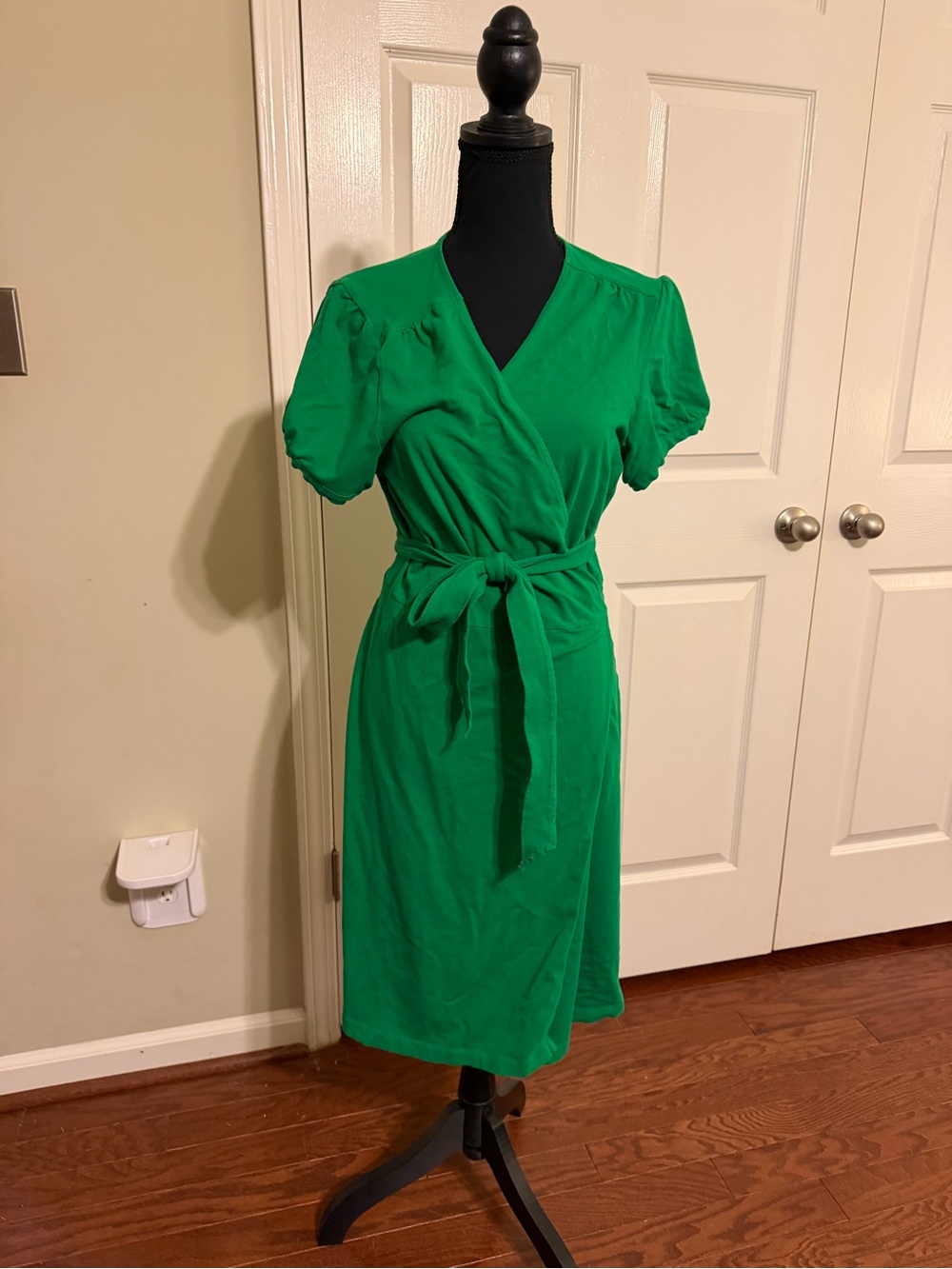 Lands' End Emerald Green Wrap Dress with Tie Waist